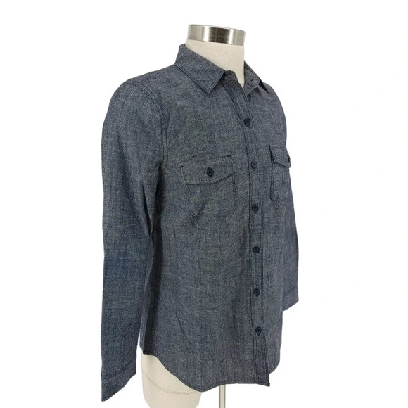 Old Navy Shirt Dark Chambray Long Sleeve Button Up Collared Top - Picture 2 of 8